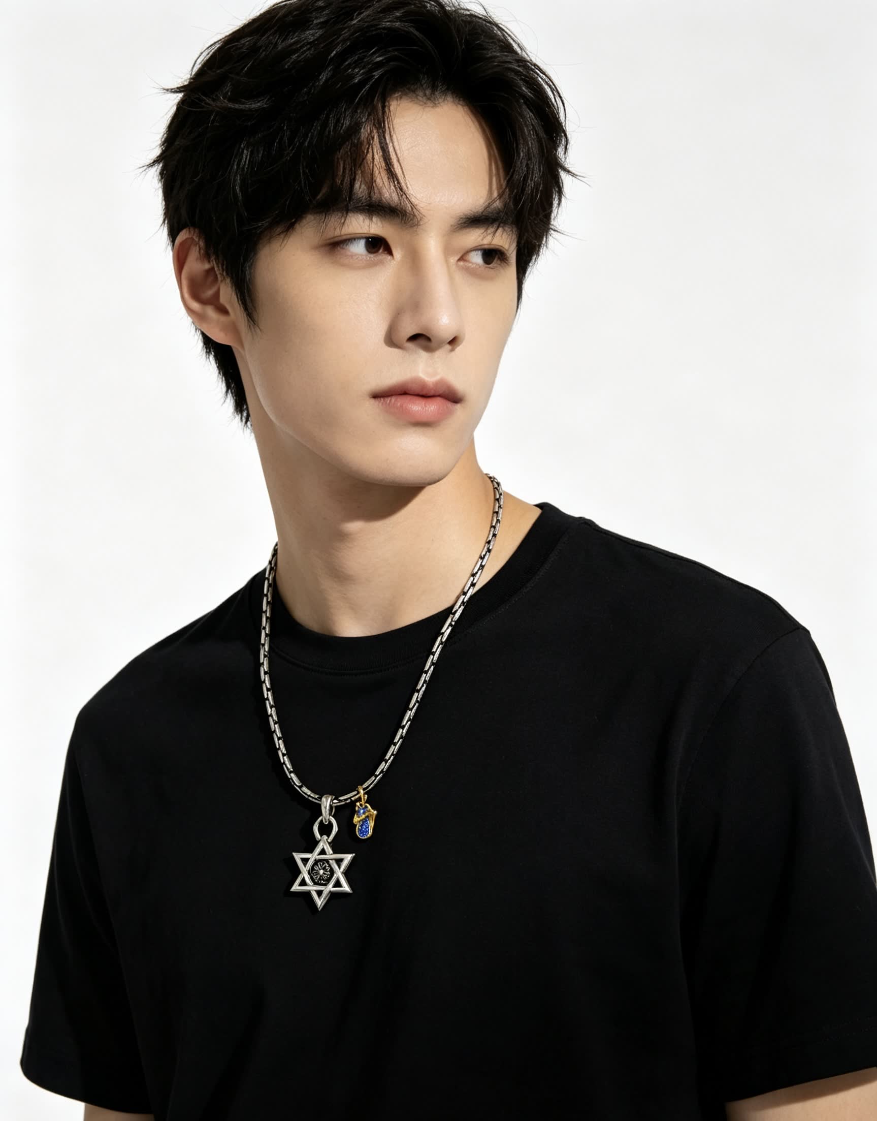 Chrome Hearts Silver Star of David Necklace with Blue Enamel Charm